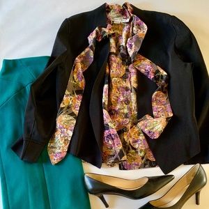 Tie Neck Silk Blouse Ladylike Professional Work